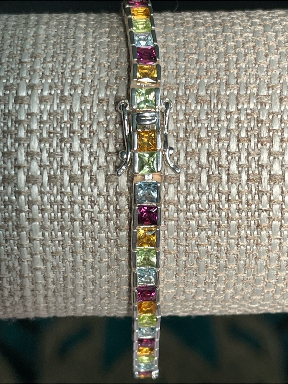 Vintage 925 SS Rainbow Multicolor SapphireTennis Bracelet 14.4 grams Thailand